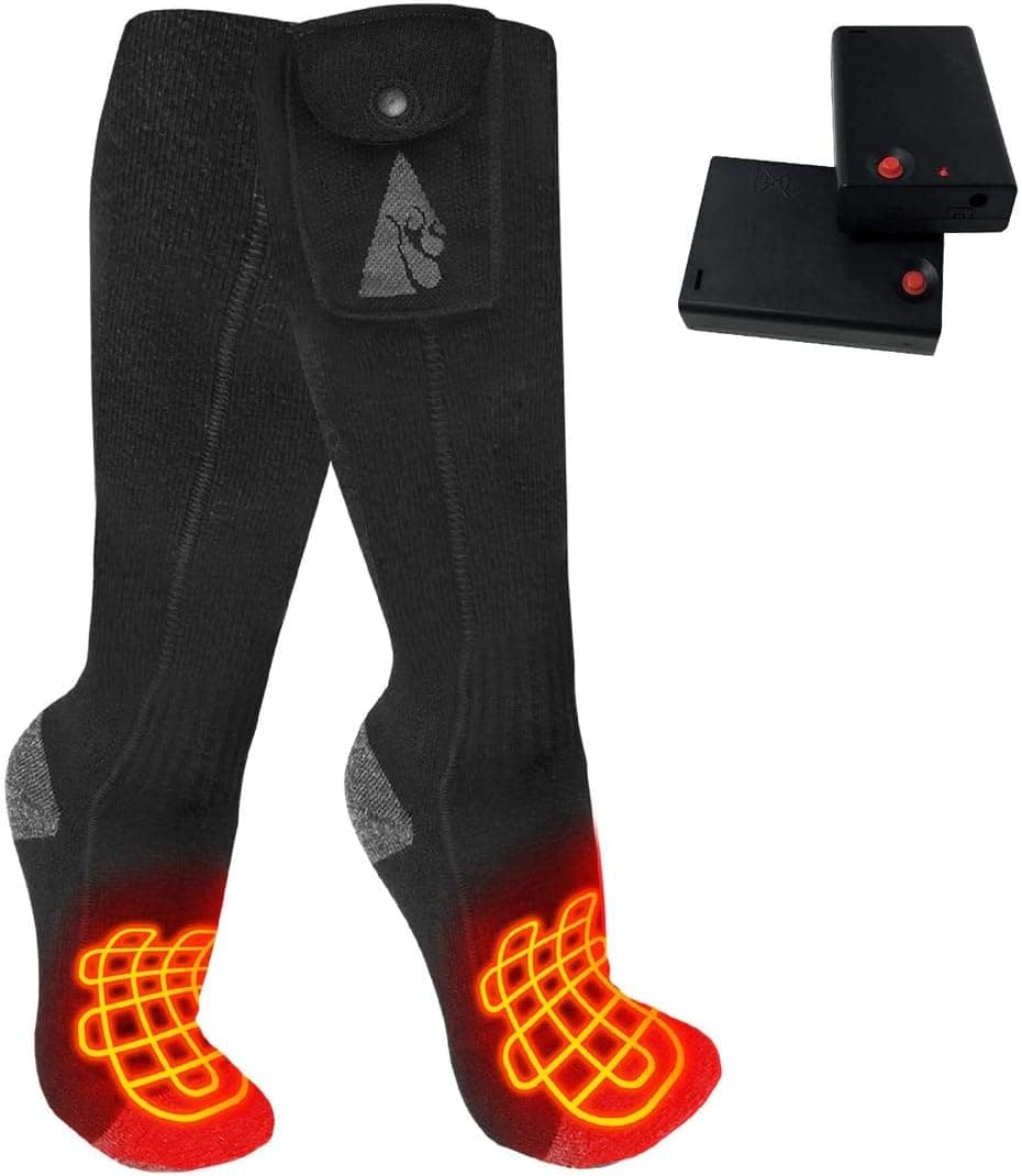ActionHeat Classic AA Battery Heated Socks for Men and Women ¬– Lightweight Cotton Blend Heating Socks with Built-in Heating Panels for Outdoor Winter Activities – S/M, L/XL, XXL – Black and Grey