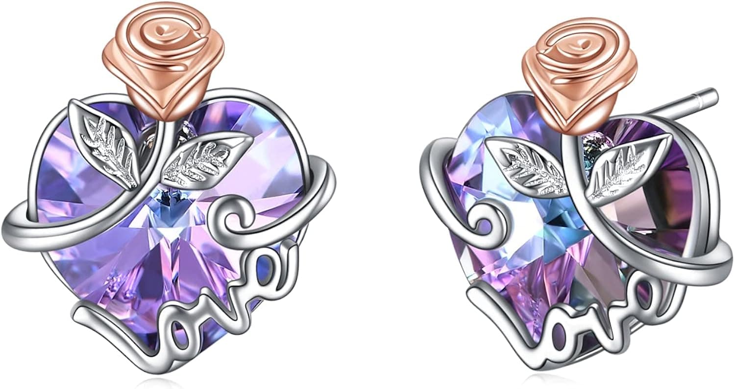 AOBOCO Mother Day Earrings Gifts Rose Crystal Stud Earring Love Jewelry for Mom Daughter