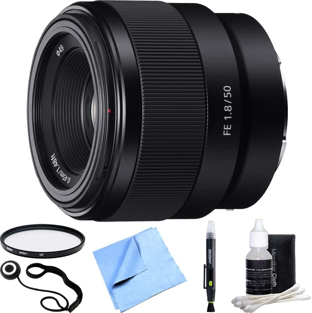 Sony FE 50mm F1.8 Full-Frame Prime E-Mount Lens SEL50F18F Bundle with 49mm Multicoated UV Protective Filter, Lens Cleaning Pen and Accessories (5 Items)