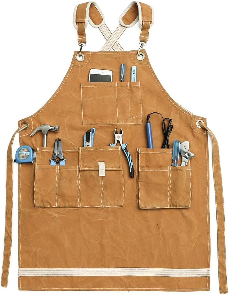 Jeanerlor Water-Resistant Work Aprons Heavy Duty Waxed Canvas Tool Apron