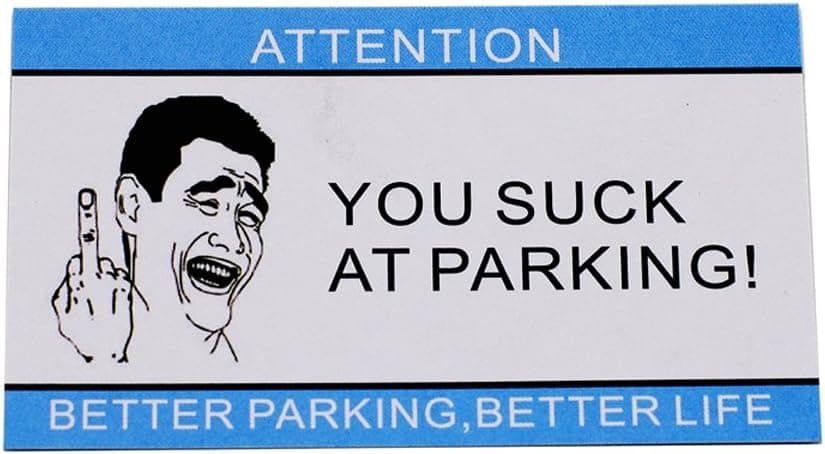 Richboom Bad Parking Cards - You Suck at Parking Bad Parking Tickets - Pack of 50 Offensive Business Cards - Funny Novelty Parking Cards Gag Gift - Hilarious Parking Lot Revenge