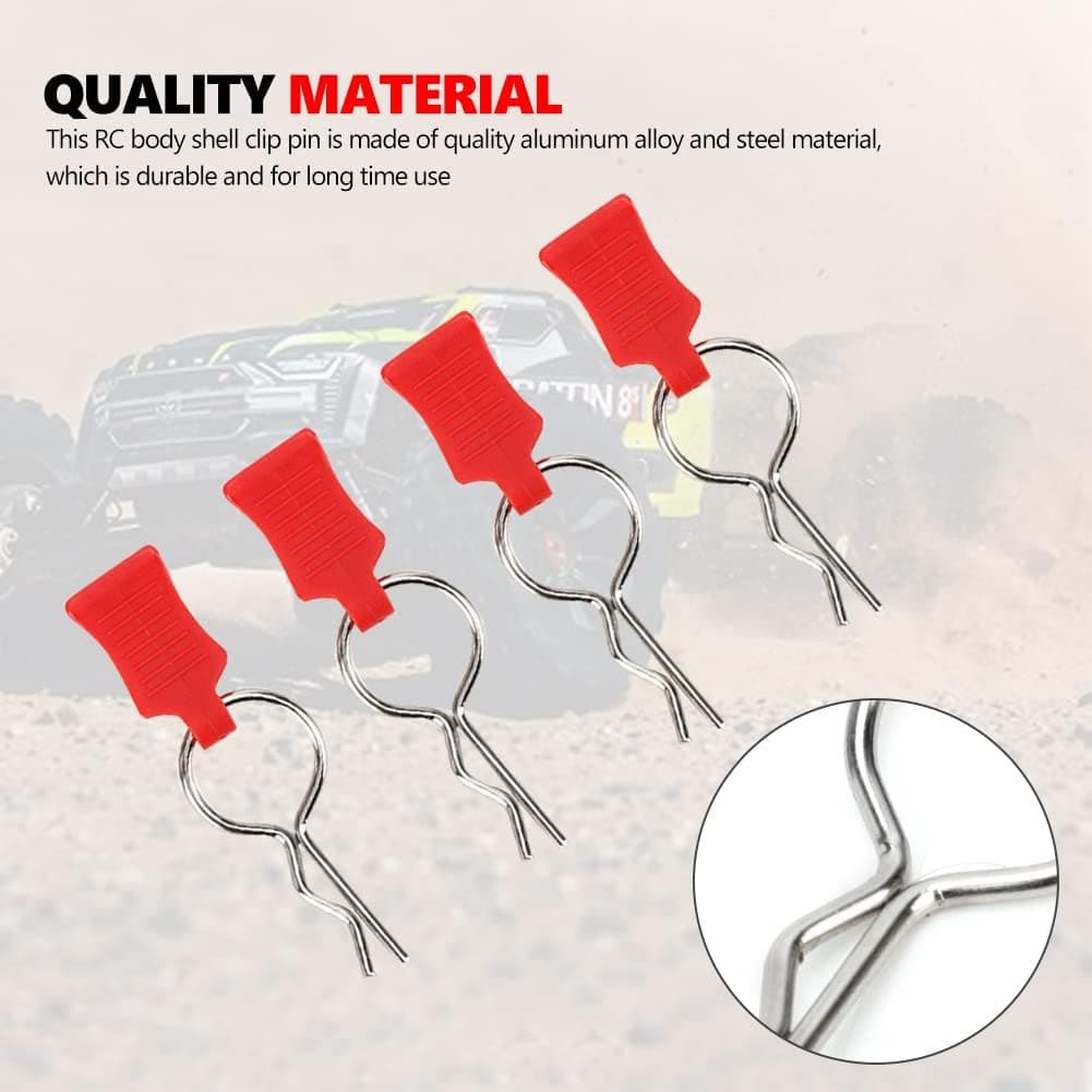 Body Shell Clip Pin, Aluminum Alloy&Steel 1/5 1/8 Scale RC Car Body Shell Clip Pin + Fixing Bracket Set RC Parts Truck Buggy Shell(Red)