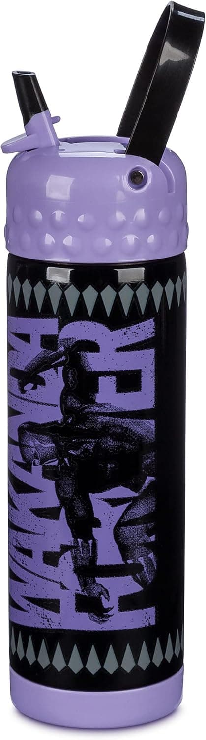 Marvel Black Panther Stainless Steel Water Bottle with Built-In Straw
