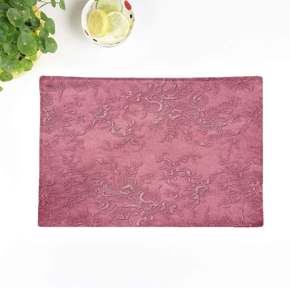 Topyee Set of 4 Placemats Mauve Vines Floral Pink Vintage 18x12.5 Inch Parties Decor Non-Slip Washable Place Mats for Kitchen Dinner Table Mats