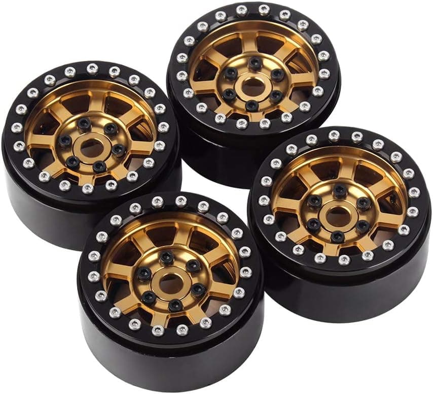 INJORA RC Wheel Rim 1.9 Inch Metal Beadlock Wheel Hub for 1:10 RC Crawler Axial SCX10 90046 90047 SCX10 III AXI03007 Tamiya CC01 D90 D110 TF2 12mm Hex (Black)
