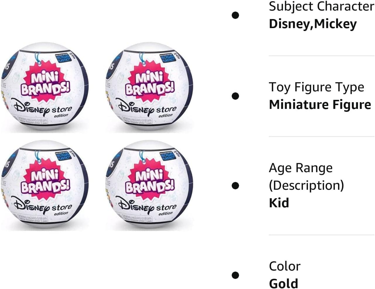 5 Surprise Mini Brands Disney Store Exclusive Series 1 Capsule Collectibles (4 Capsules)