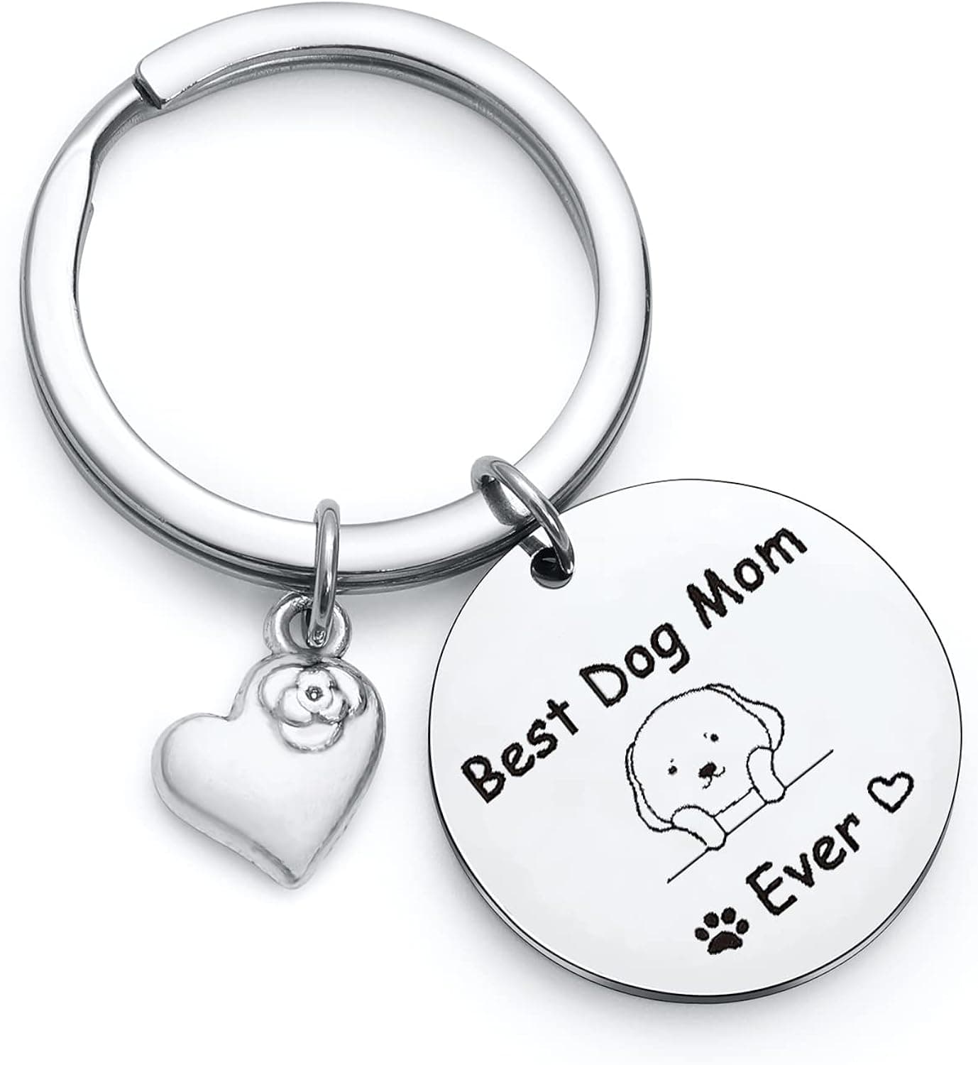 TzrNhm Blossom Best Dog Mom Ever Bangle Bracelet for Women Girls Dog Lover Keychain Gifts