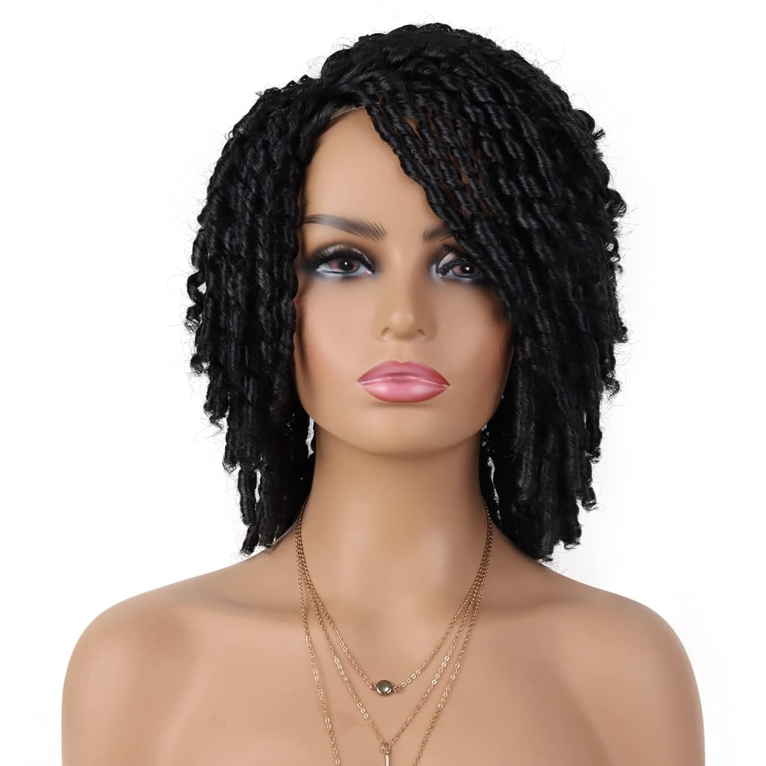 Tereshar Dreadlock Wig for Black Women and Men Short Braided Twisted Wig Side Part Afro Curly Glueless Synthetic Full Wig for Daily Party Use (6 Inch, 1B)