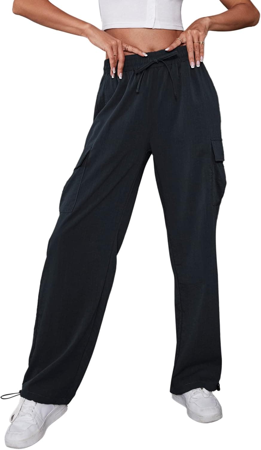 Pinspark Women’s Cargo Pants Women Hiking Pants High Waist Y2K Trousers Parachute Pants Elastic Waist Quick Dry Track Pants