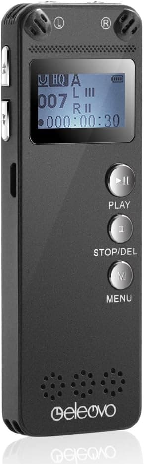 Digital Voice Recorder by Eleovo,8GB 3072Kbps Sound Audio Recorder Dictaphone, Double Microphone,Voice Activated,MP3 Player,Metal Casing,Including USB Charging Cable