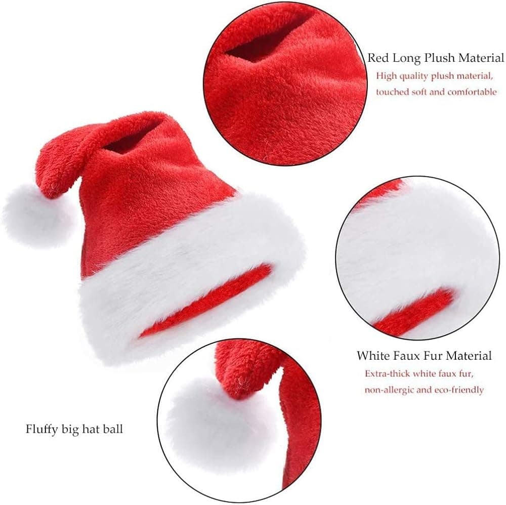 LOKIPA Christmas Santa Hat for Kids, Soft Plush Xmas Santa Hat for kids with Thicken Classic Fur (15X11 Inch for Age 3+ Child)
