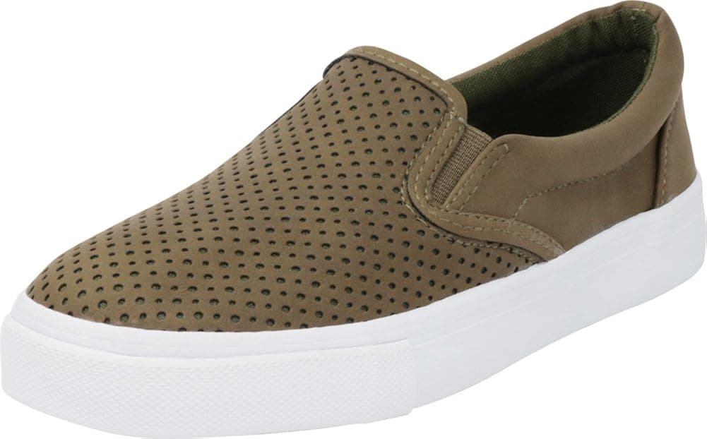 Cambridge Select Women's Round Toe Perforated Laser Cutout Slip-On Flatform Fashion Sneaker,10 M US,Light Olive Nbpu/White Sole