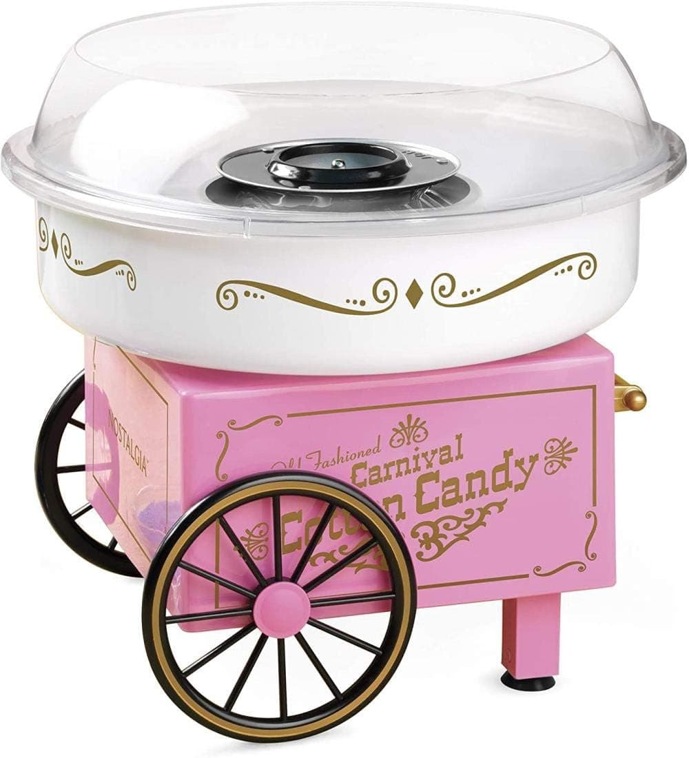 Nostalgia Vintage Hard and Sugar Free Countertop Original Cotton Candy Maker, Includes 2 Reusable Cones And Scoop – Pink, Main