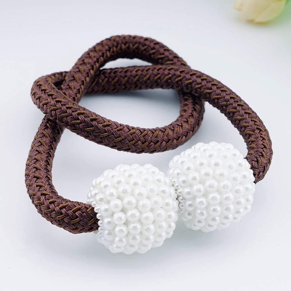 XGOGOP 8 PCS Magnetic Curtain Tiebacks, Drape Tie Backs Decorative Curtain Holdbacks Holder Curtain Tiebacks for Window Draperies, No Tools Required- Square and Pearl Shape (Brown)