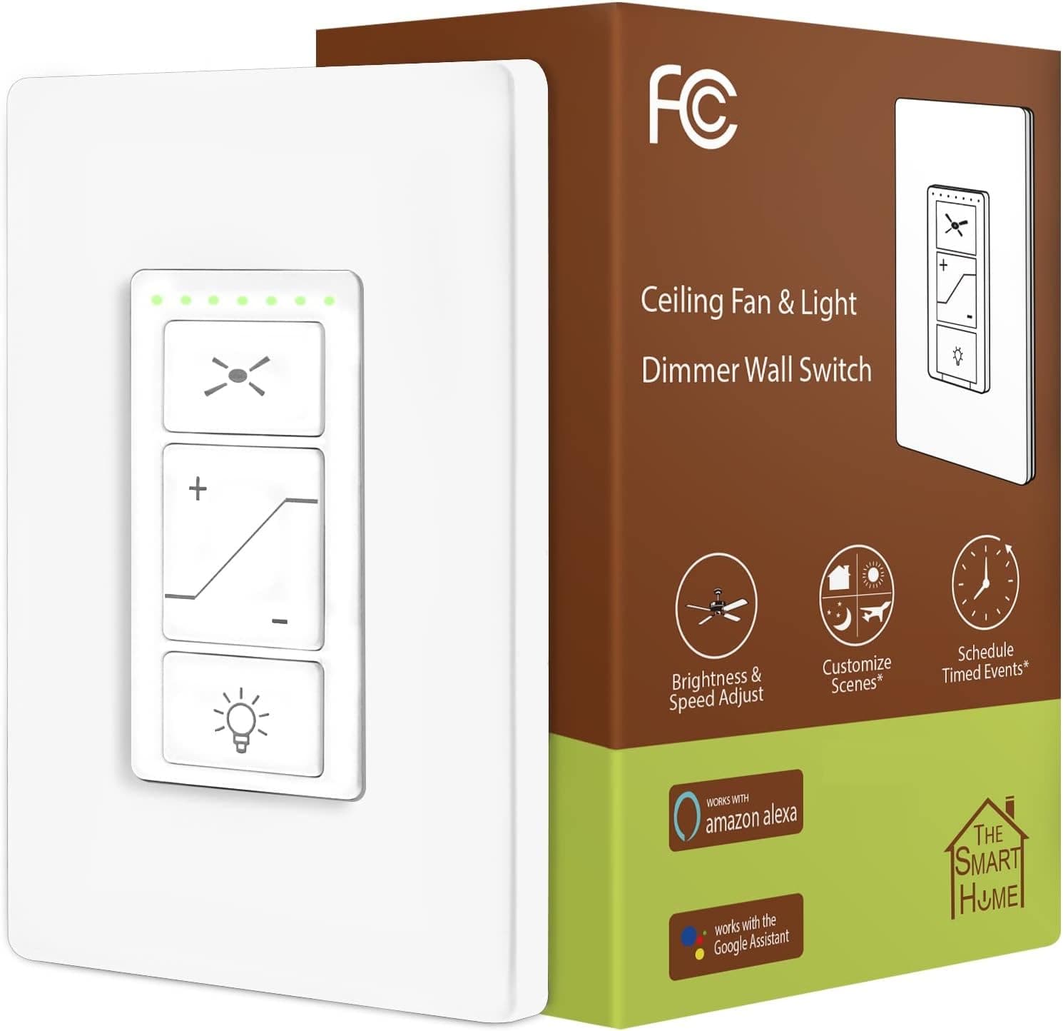 Humpptom Smart Ceiling Fan Control and Dimmer Light Switch,Single Pole Wi-Fi Fan and Light Switch, Compatible with Alexa, Google Home