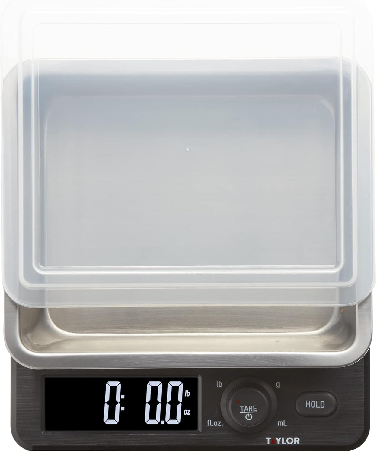 Taylor Digital Kitchen Scale with Dishwasher Safe Stainless Steel Container and Snap On, 22 pound capacity, Black