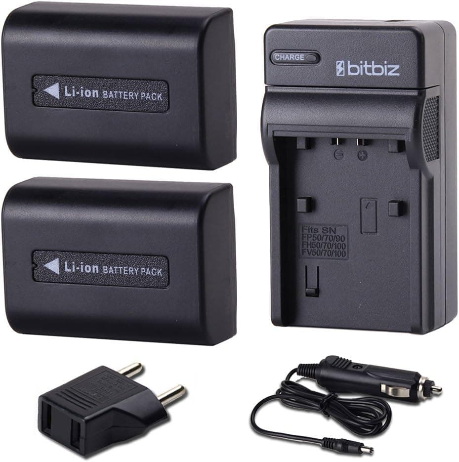 Bitbiz NP-FV50 Battery + Charger for Sony NP-FV30 NP-FV40 NPFV30 NPFV40 NPFV50 BC-TRV DCR-SR15, SR21, SR68, SR88, SX15, SX21, SX44, 2 Piece