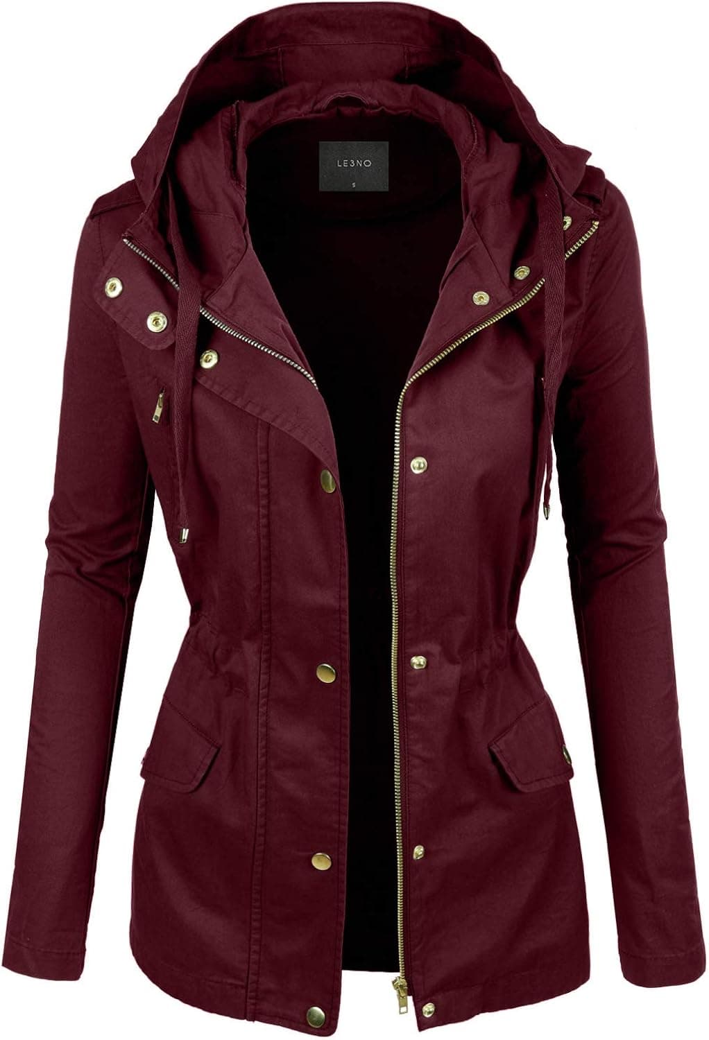 LE3NO Lightweight Casual Military Hooded Anoraks Safari Jacket with Drawstring (for S-3XL)