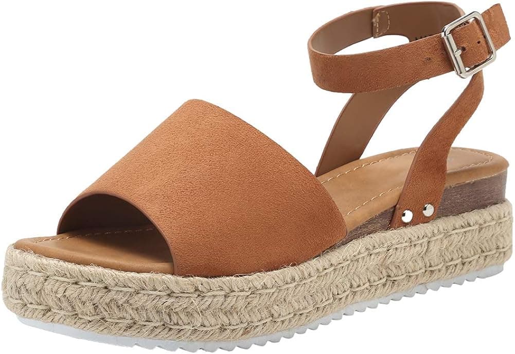 Women's Platform Sandals Espadrille Wedge Ankle Strap Studded Open Toe Sandals