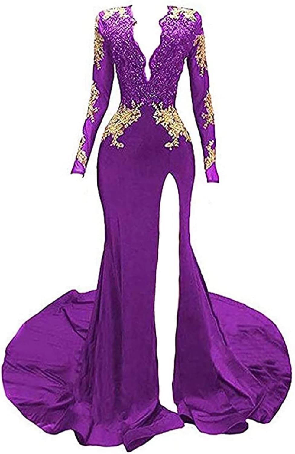 DKBridal Long Sleeves Evening Gowns Mermaid Long Sheer Neck Prom Dresses