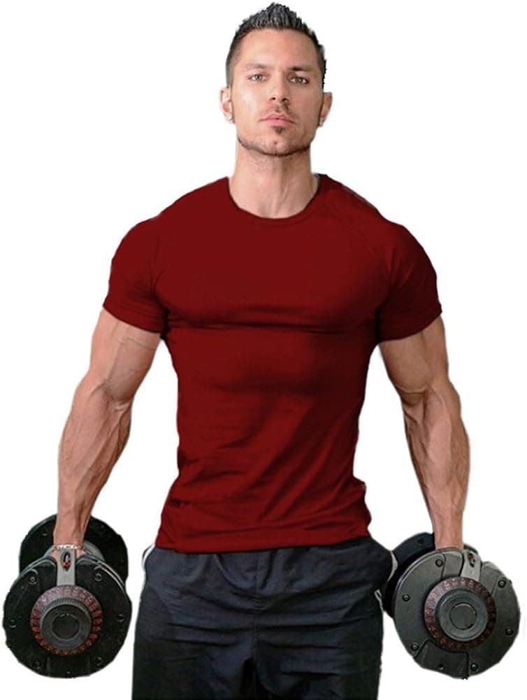 ZUEVI Men's Cotton Slim Fit Athletic Bodybuilding T-Shirts Muscle Short Sleeve Crewneck&V Neck Tee