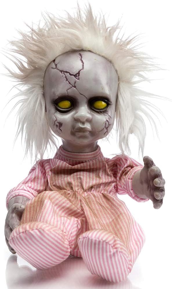 HollyHOME Creepy Animated Haunted Doll Prop Crying Babydoll Halloween Indoor Decorations