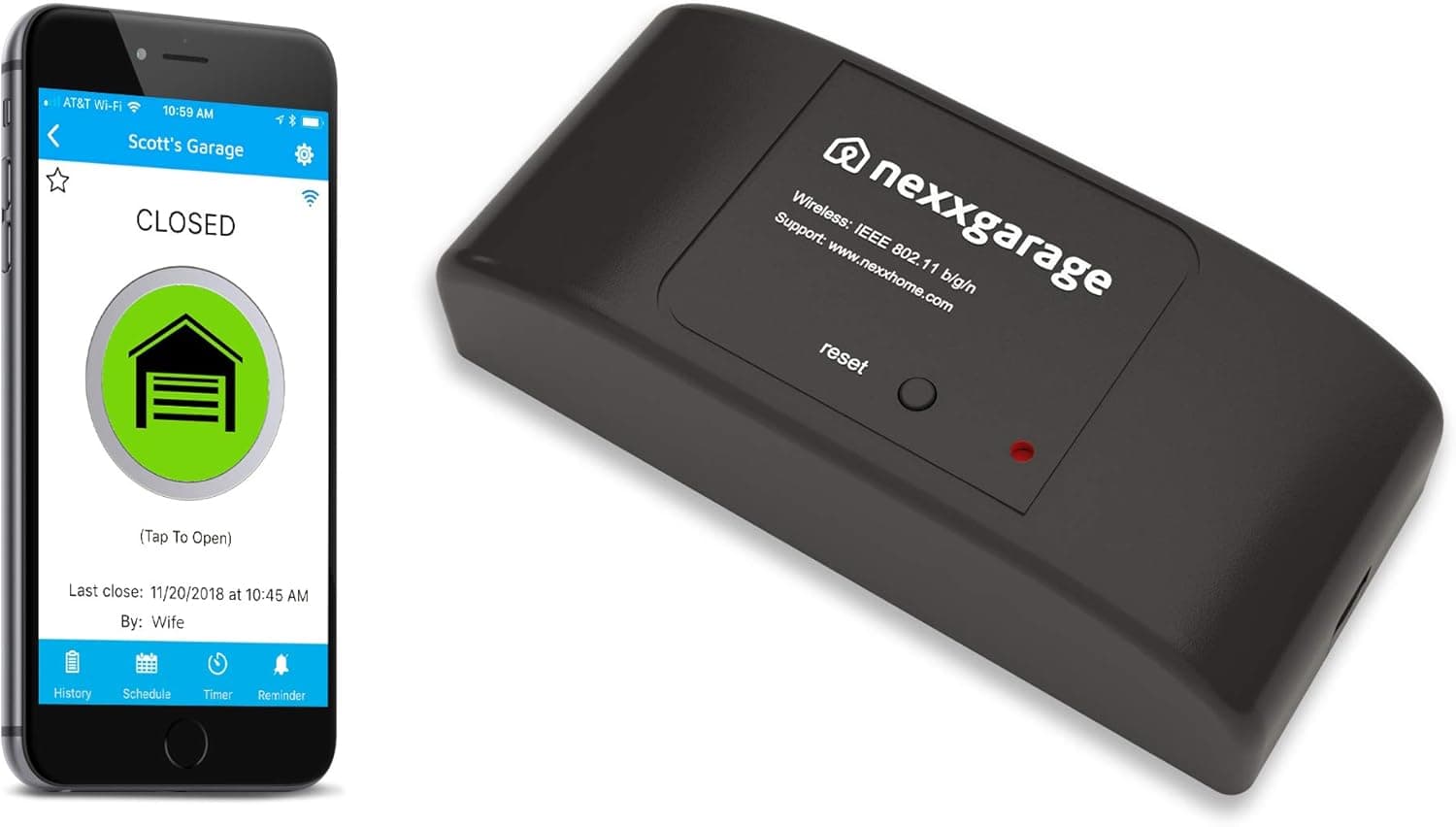 NEXX Garage NXG-100b Smart WiFi Remotely Control Existing Garage Opener with App, Compatible with Amazon Alexa, Google Assistant, No Hub Required, Black