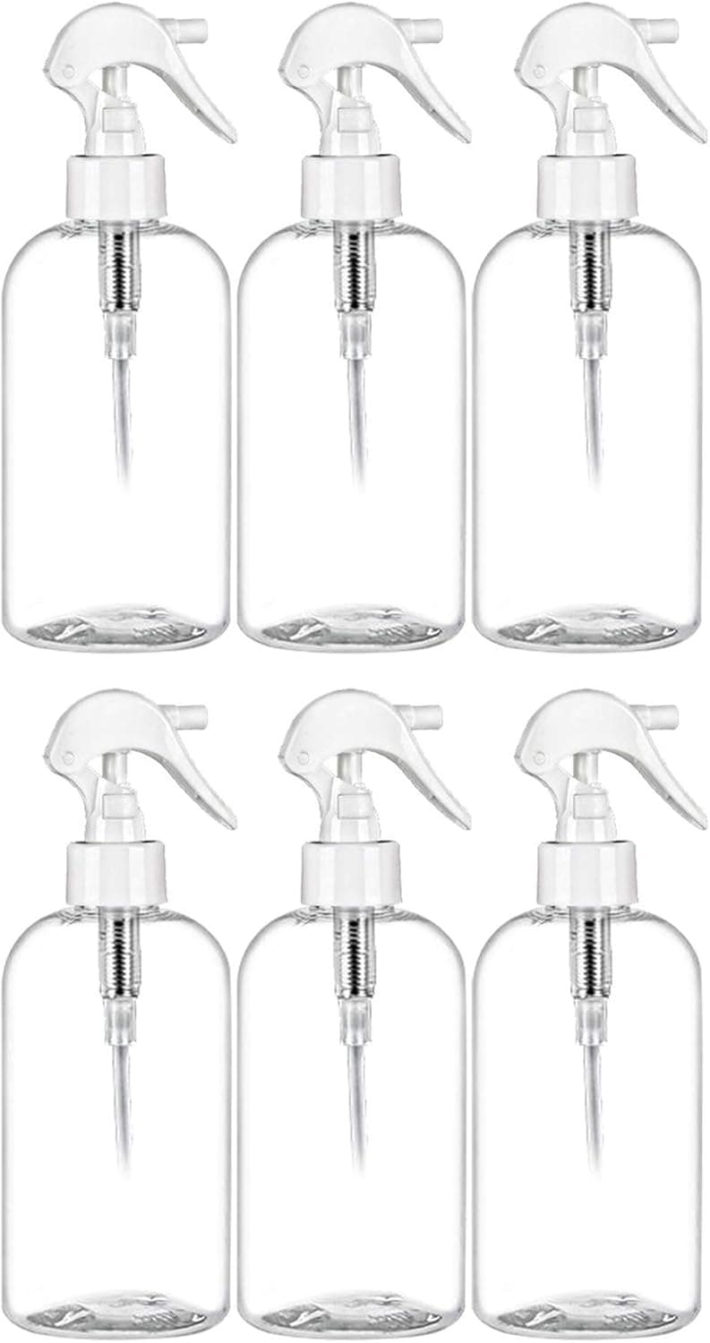 MoYo Natural Labs 8 oz Spray Bottles, Boston Round Trigger Sprayer Empty Travel Containers, BPA Free PET Plastic for Essential Oils and Liquids/Cosmetics (Pack of 6, Clear)