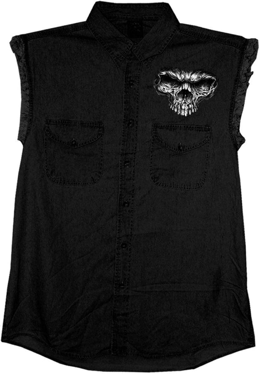 Hot Leathers Men's Denim Shredder Skull Sleeveless Shirt