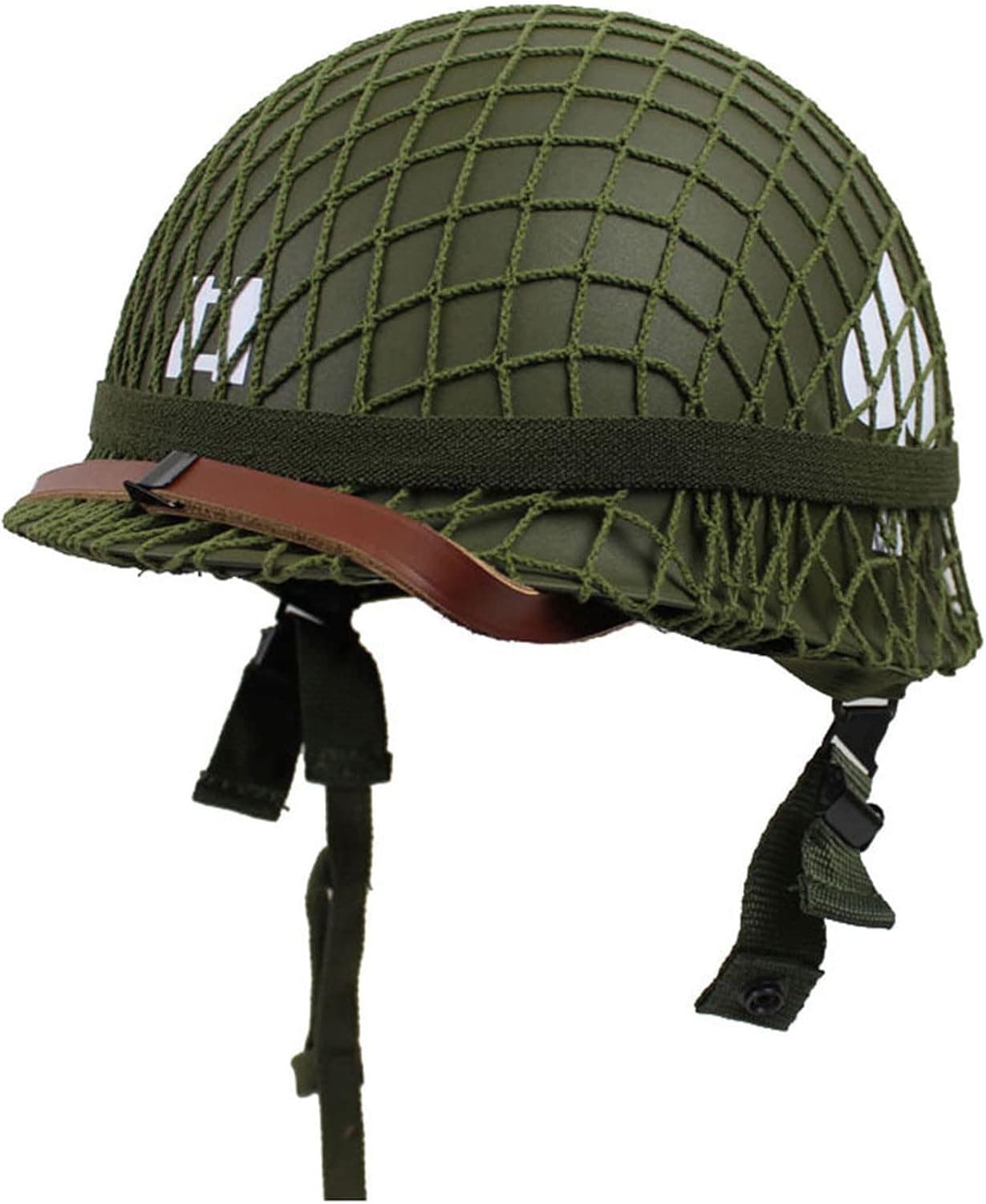 WXKHV Outdoor WW2 US M1 Helmet Steel Field with Net Cover cat Eye Belt/Canvas Chin Strap DIY Painting