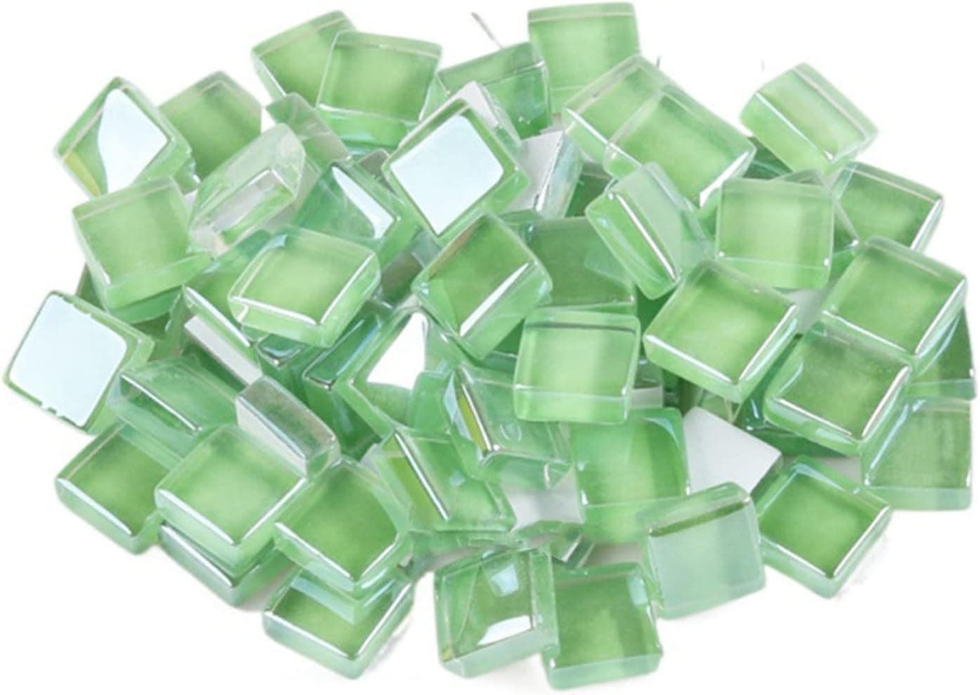 Mosaic Tiles - Crystal Glass Square Bulk Mosaic Tile Assortment - 1x1 cm Mixed Colors Glass Tile - 100pcs/100g Craft and Backsplash Tile (Iridescent Green)