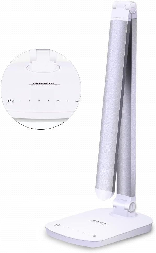 GuanYa F118 Dimmable LED Desk Lamp ,Aluminum alloy flexible Arm,Fog Lamp Switches,7-Level Dimmer,Touch Sensitive Control Panel,7W,Silver