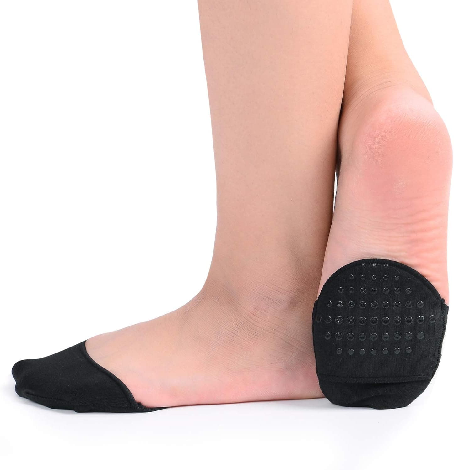 Flammi 6 Pairs Women's Toe Cover with Padding Toe Topper Liner Socks Non-Skid Bottom (Cotton-6black)