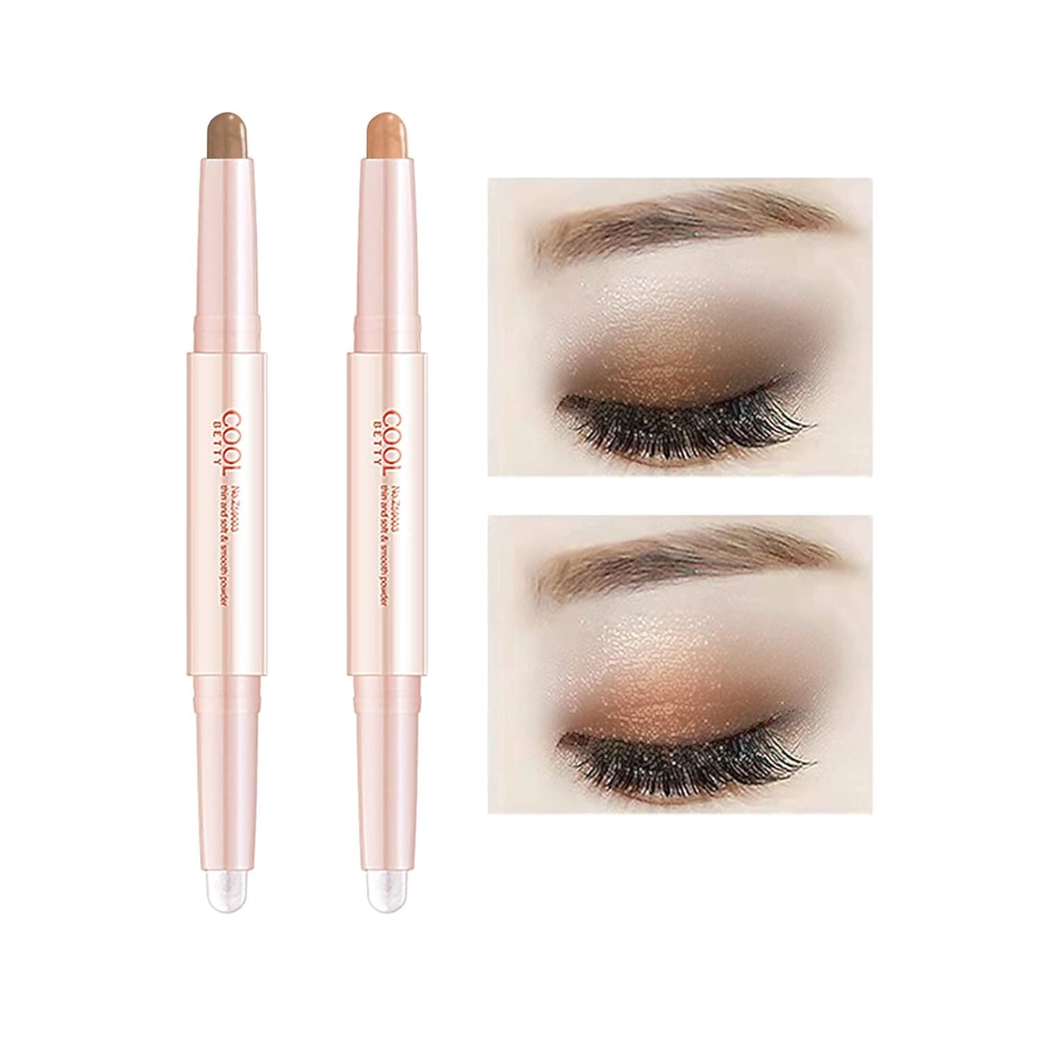 LAMUSELAND 2 Pcs Cream Eyeshadow Stick, 2 Tone Glitter Gradient Shimmer Double Heads Eyeshadow Stick Pencil Crayon Set, Waterproof Long Lasting Eye Makeup Tool for Women Girls (#12 Champagne Golden & #13 Taupe Brown)
