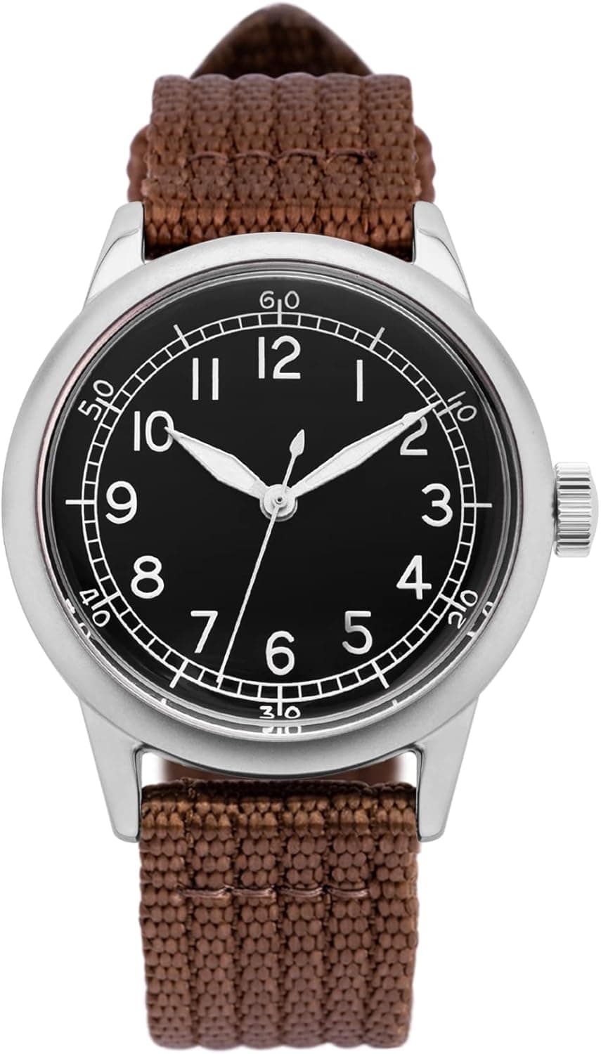 PRAESIDUS Field Watch for Men Stainless Steel Case with Leather/Canvas/Nylon Strap Men’s Wrist Watch Type A11 Spec 2 Analog Watch Ameriquartz Movement WW2 Military Tactical Watch for Work and Outdoor