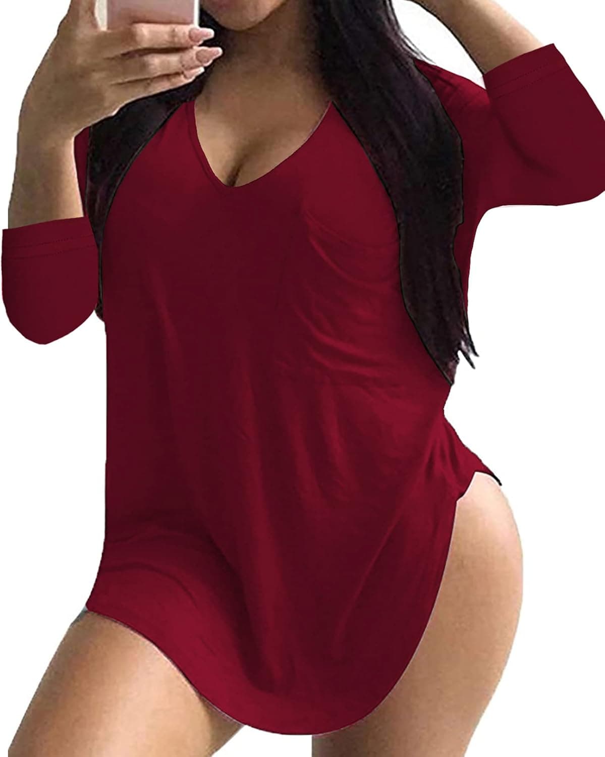 ULTRANICE Womens Casual Scoop Neck Plus Size Tshirt 3/4 Sleeve Tops Tee with Pocket