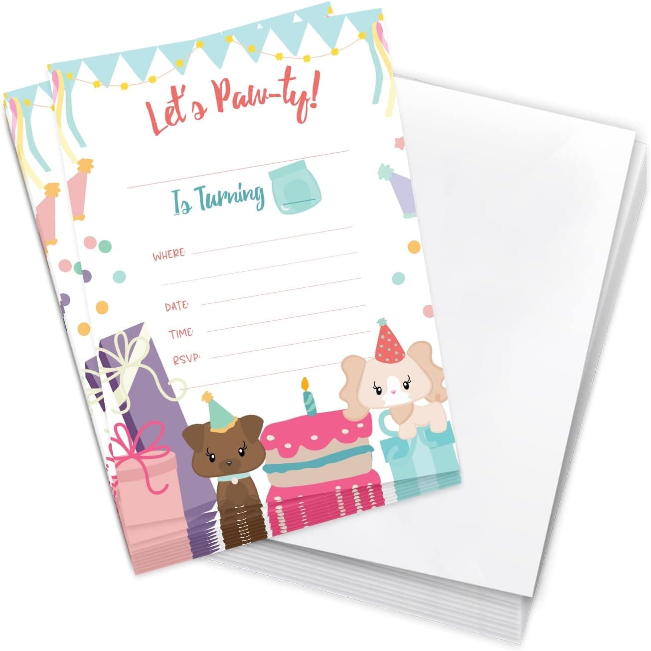 Puppy Dog Doggy Happy Birthday Invitations Invite Cards (10 Count) With Envelopes Boys Girls Kids Party (10ct)
