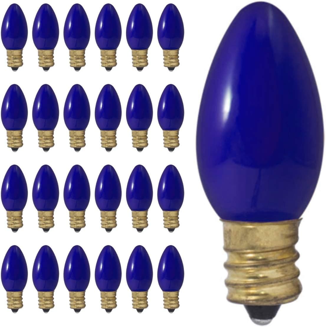 C9 Blue Ceramic Holiday Light Bulbs | 7W Blue Incandescent Light Bulb | Intermediate E17 Base 50 Lumens | Christmas Lights Bulbs | Ideal for Holiday Decorations | 25 Pack by GoodBulb