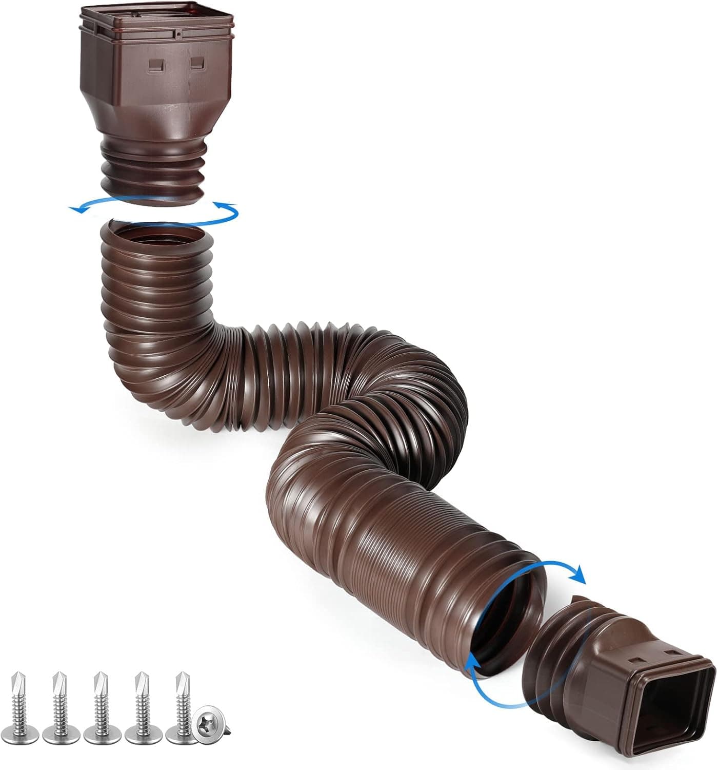 plusgutter Brown 1-Pack Rain Gutter Downspout Extensions Flexible, Drain Downspout Extender,Down Spout Drain Extender, Gutter Connector Rainwater Drainage,Extendable from 21 to 60 Inches.