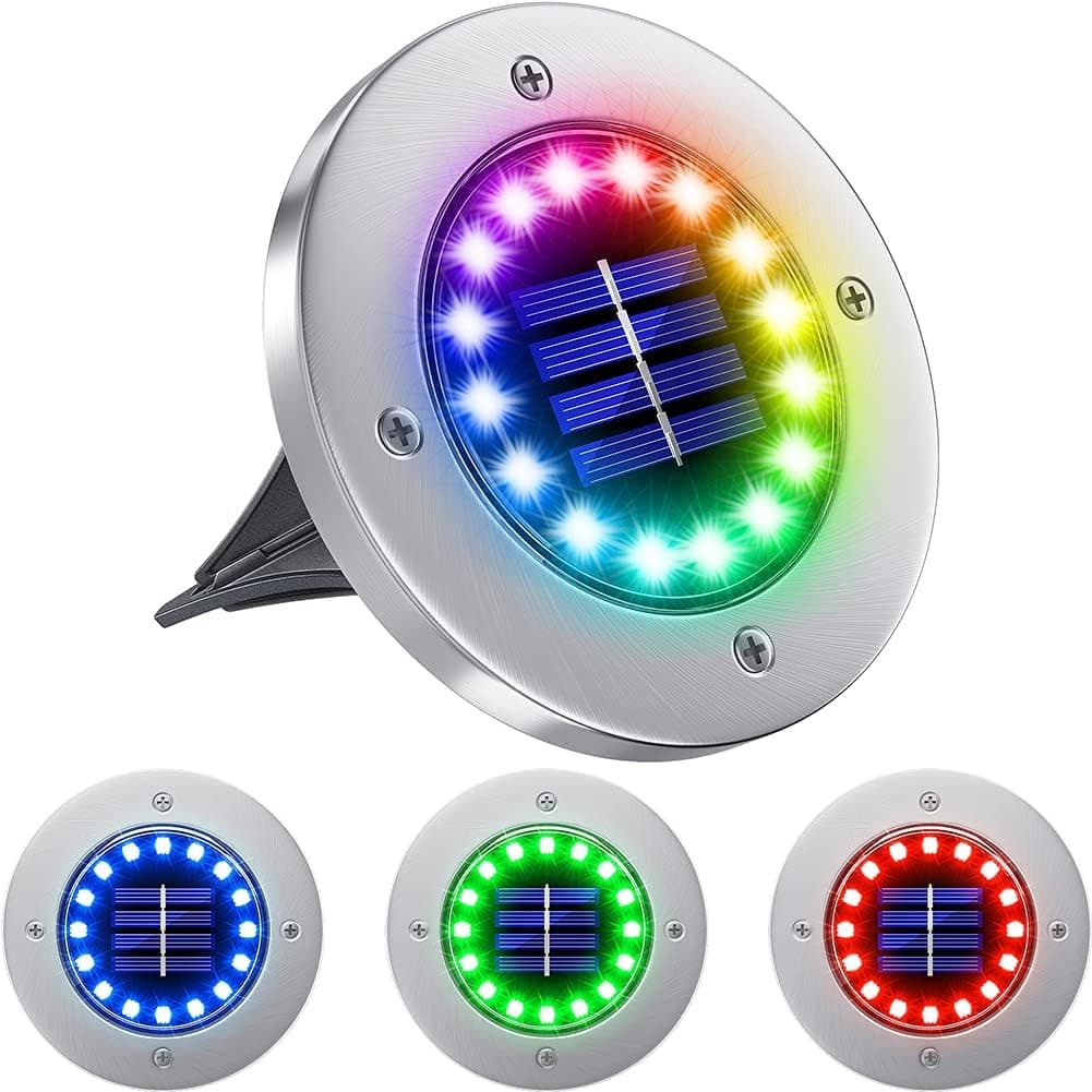 NFESOLAR Solar Lights Outdoor with 16 LEDs, Bright Multi-Color Solar Ground Lights Outdoor Waterproof Solar Disk Lights for Pathway Garden Yard Lawn Walkway Driveway (Multi-Color 4 Pack)