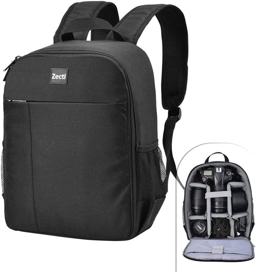 Zecti Camera Backpack, Professional Camera Bag Waterproof Canvas Photography Backpack - Carbon Black