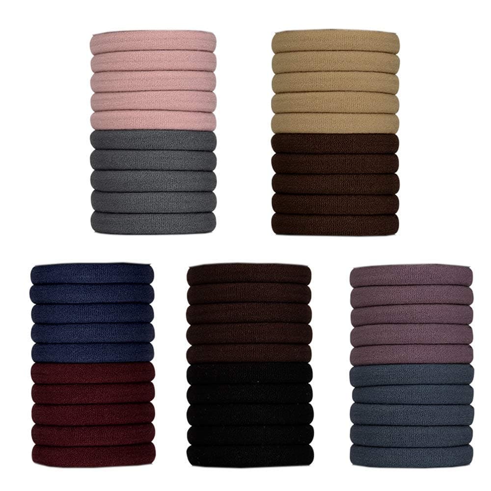 Thick Hair Ties Ponytail Holders-OakMethod No Tangle Hair Bands-Stretch Cotton Hair Ties Bands for Women (Neutral Color-50pcs)