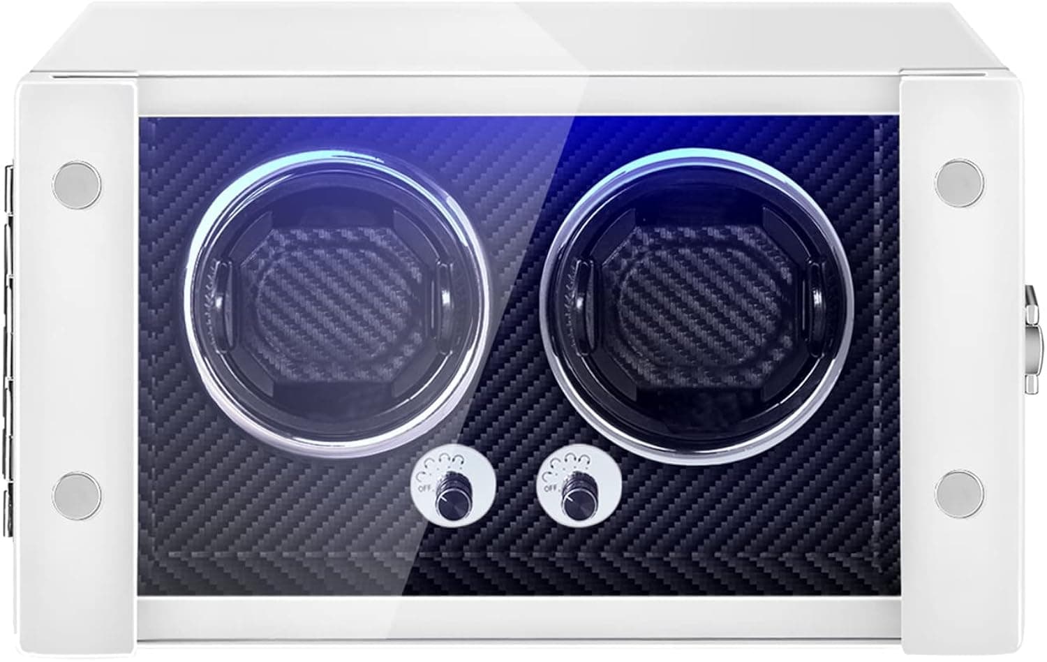JQUEEN Double Watch Winder with Extremely Silent Motor,Built-in LED Illumination (White+Black)