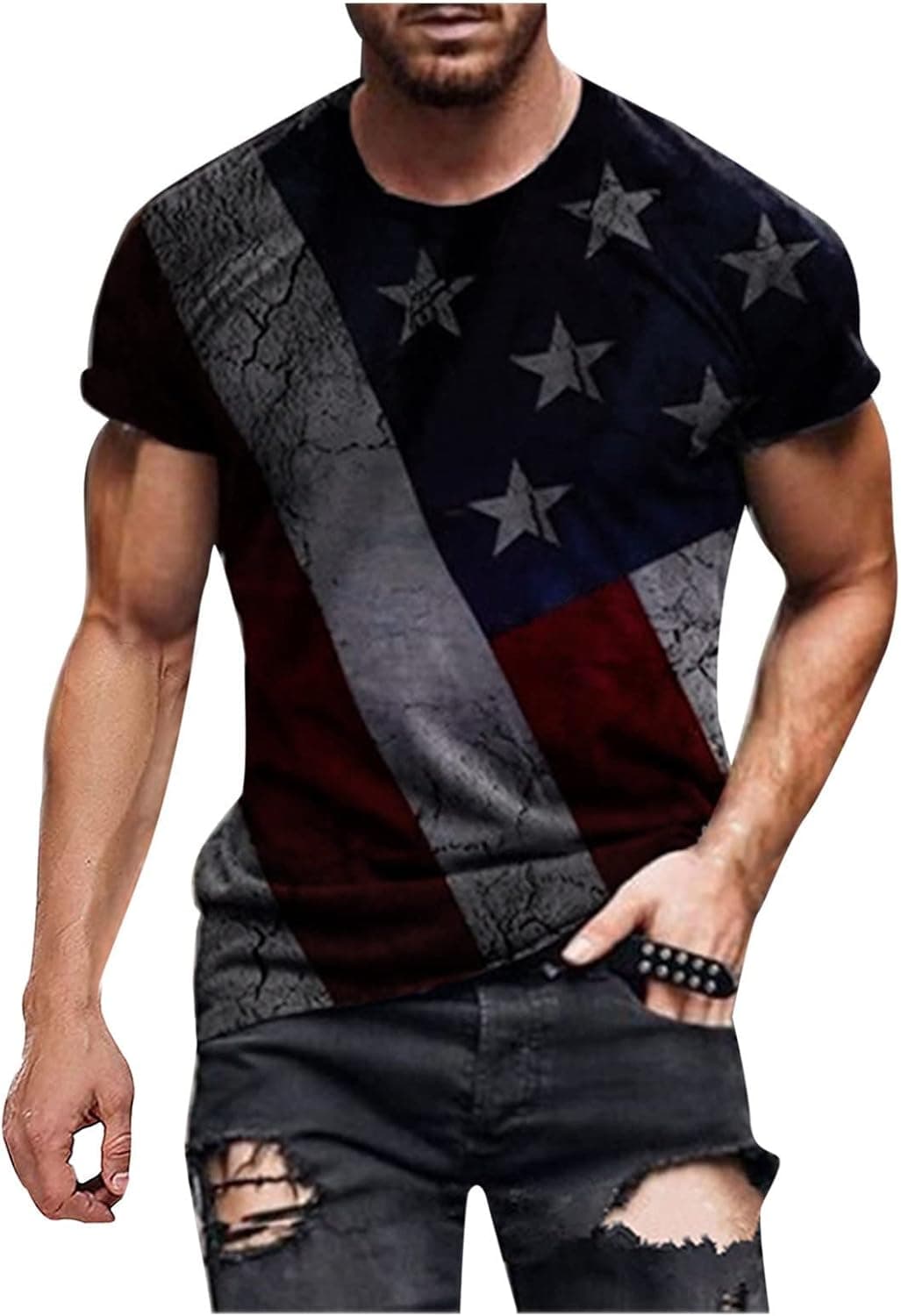 UNIPIN 4th of July Shirts Men American Flag Vintage Graphic Tee Patriotic Independence Day O Neck Short Sleeve Tshirts