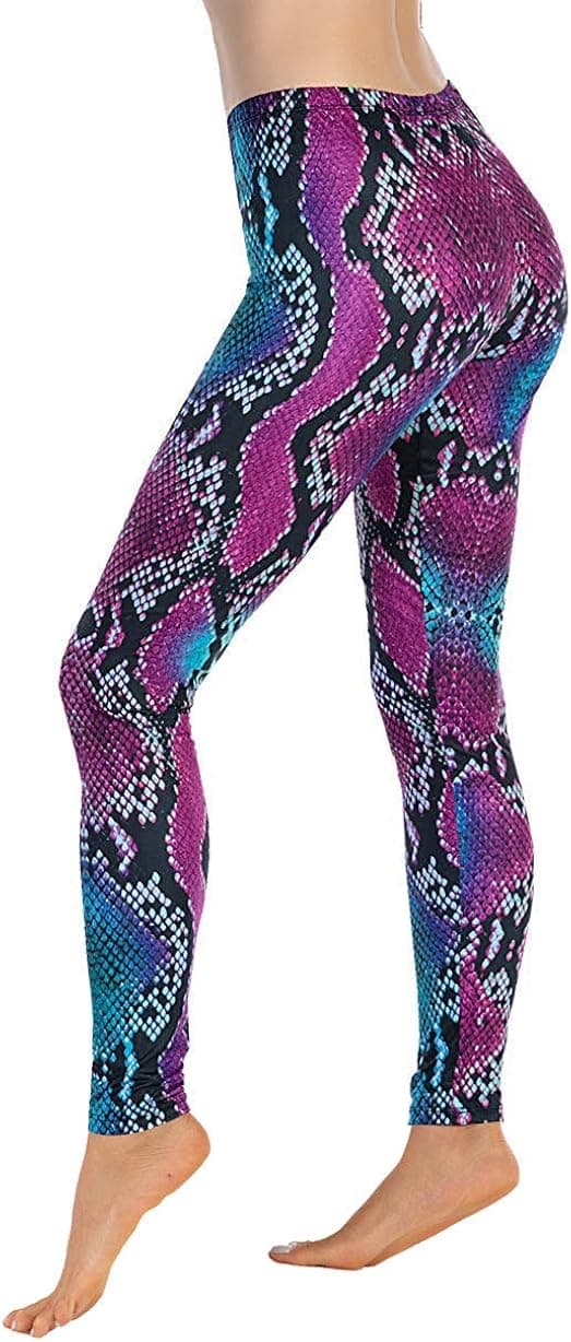 Jeasckoo Snake Leggings for Women Ankle Long Tight Pants Purple S