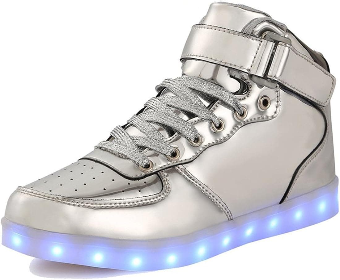 AnnabelZ LED Shoes High Top Men Women Light Up Shoes USB Charging Flashing Sneakers Gold Silver