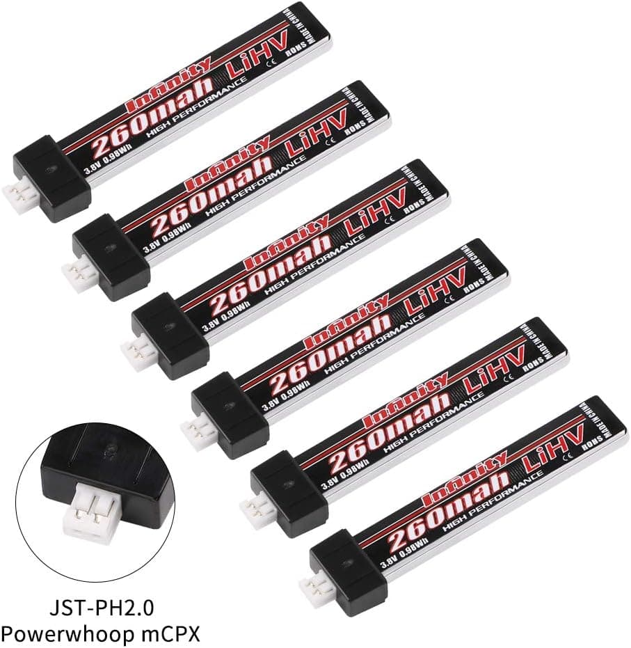 6pcs Infinity 260mAh HV 1S LiPo Battery 30C 3.8V LiHV for Tiny Whoop JST-PH 2.0 Powerwhoop mCPX Connector