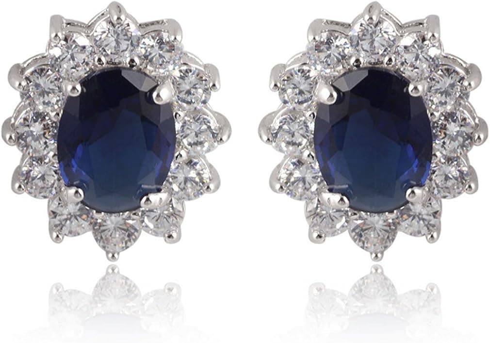 Yazilind Dazzling Rhodium Plated Green Clear Oval Cut Flawless Cubic Zirconia Post Claw Stud Earrings