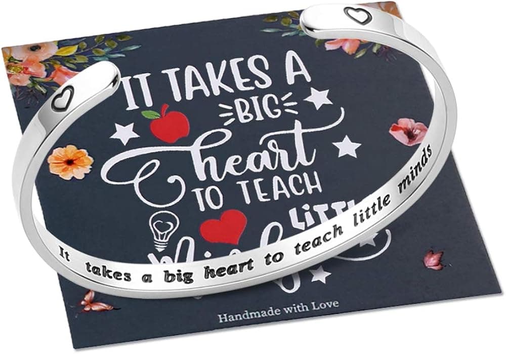 M MOOHAM Teacher Appreciation Gifts for Women Bracelet, Engrave Quote Teacher Bracelet Jewelry Teacher Appreciation Week End of Year Christmas Thank You Gifts, Retirement Gifts for Teacher