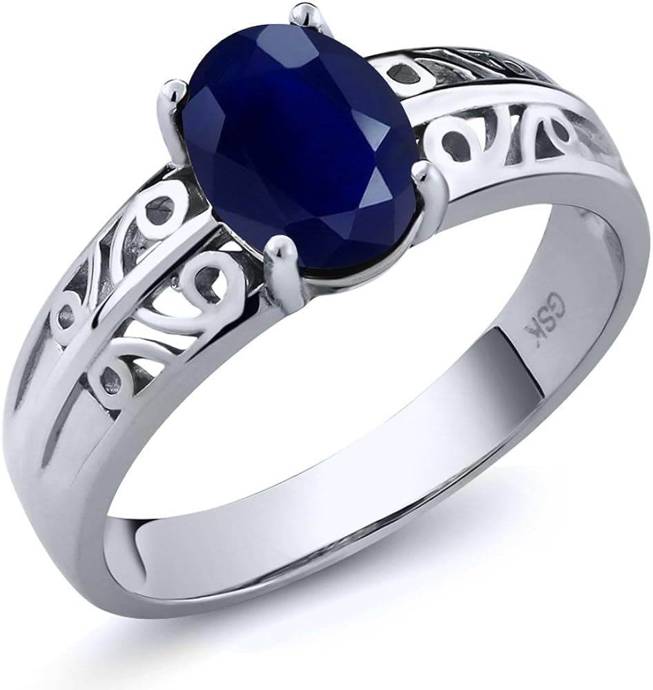 Gem Stone King Blue Sapphire 925 Sterling Silver Women's Ring 1.79 Ct Oval 8x6mm Center, Gemstone Birthstone (Size 9)